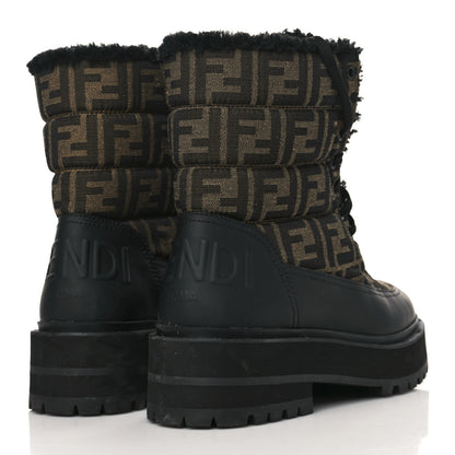 Fendi Vitello Nylon Jacquard Fabric FF Signature Biker Boots 39.5 Black Tobacco 4 of 7