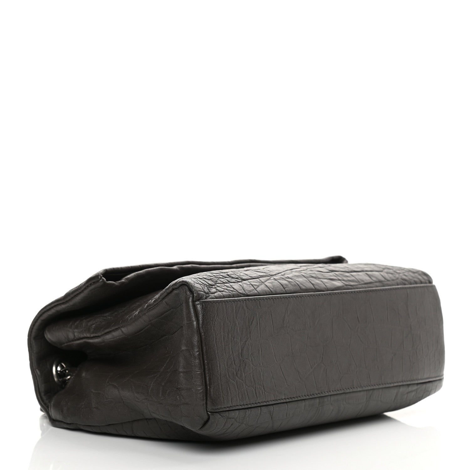 Saint Laurent Calfskin Crocodile Embossed Medium West Hollywood Monogram Fold-Over Grey 4 of 10