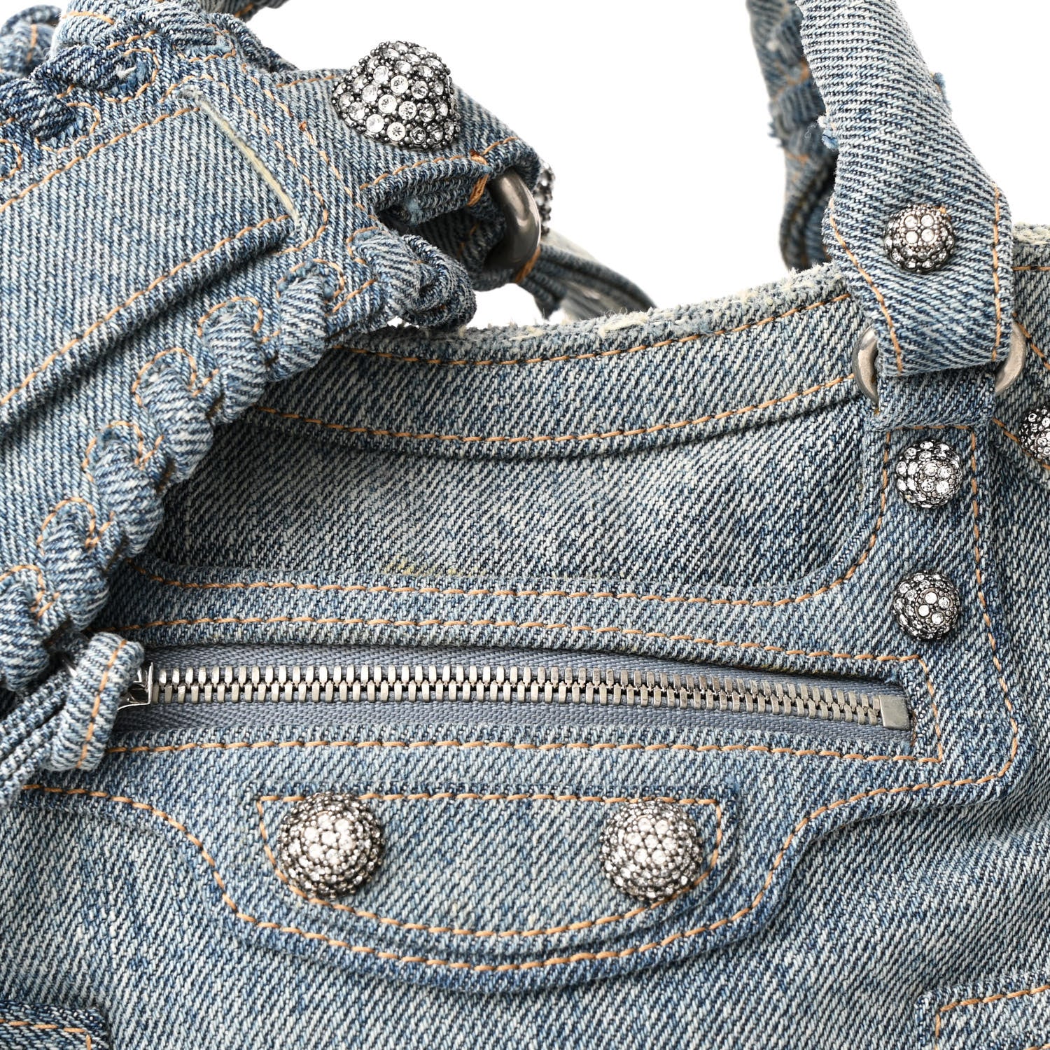 Balenciaga Washed Frayed Denim Crystal Neo Cagole Handbag XS Blue 9 of 11