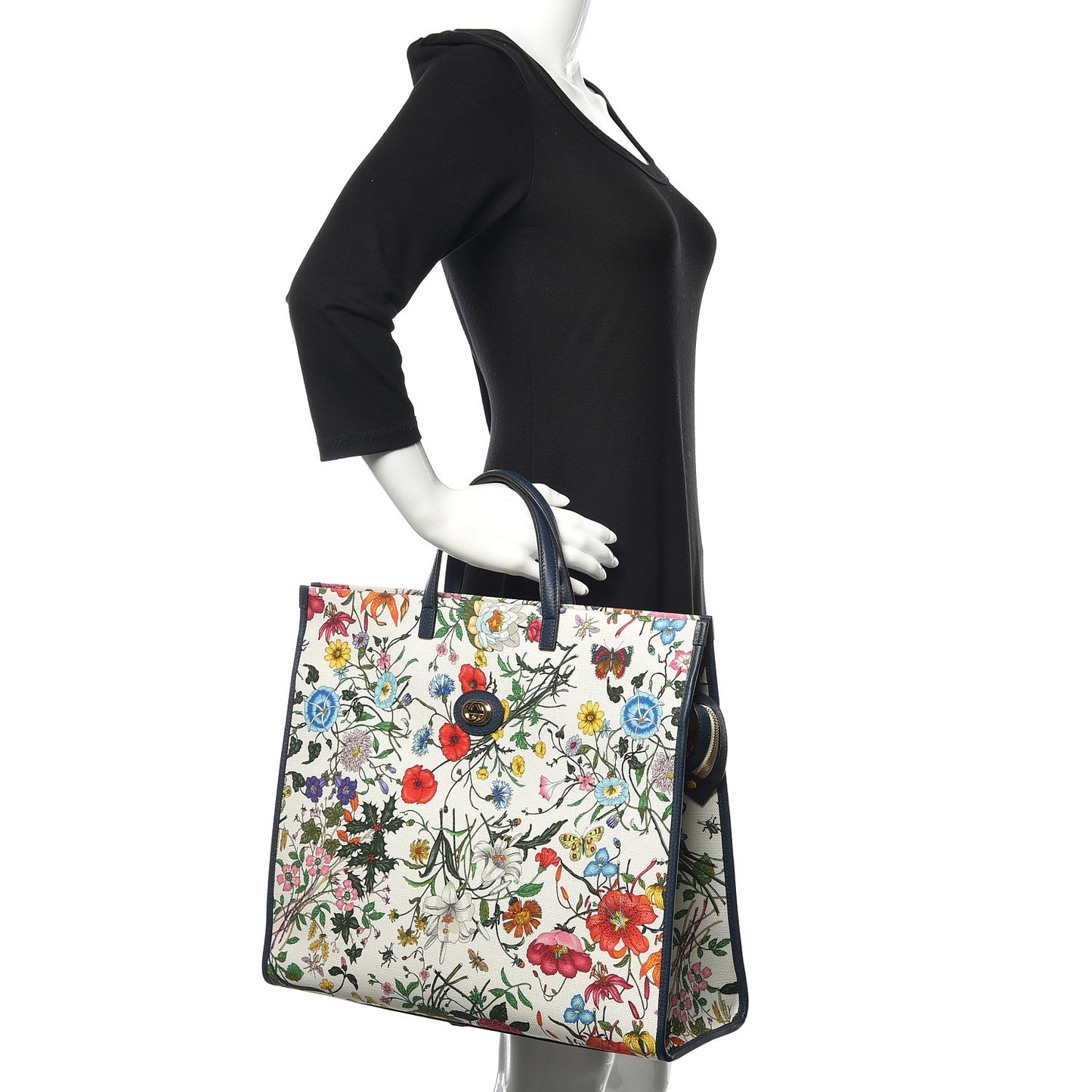 Canvas Large Flora Tote Navy Multicolor