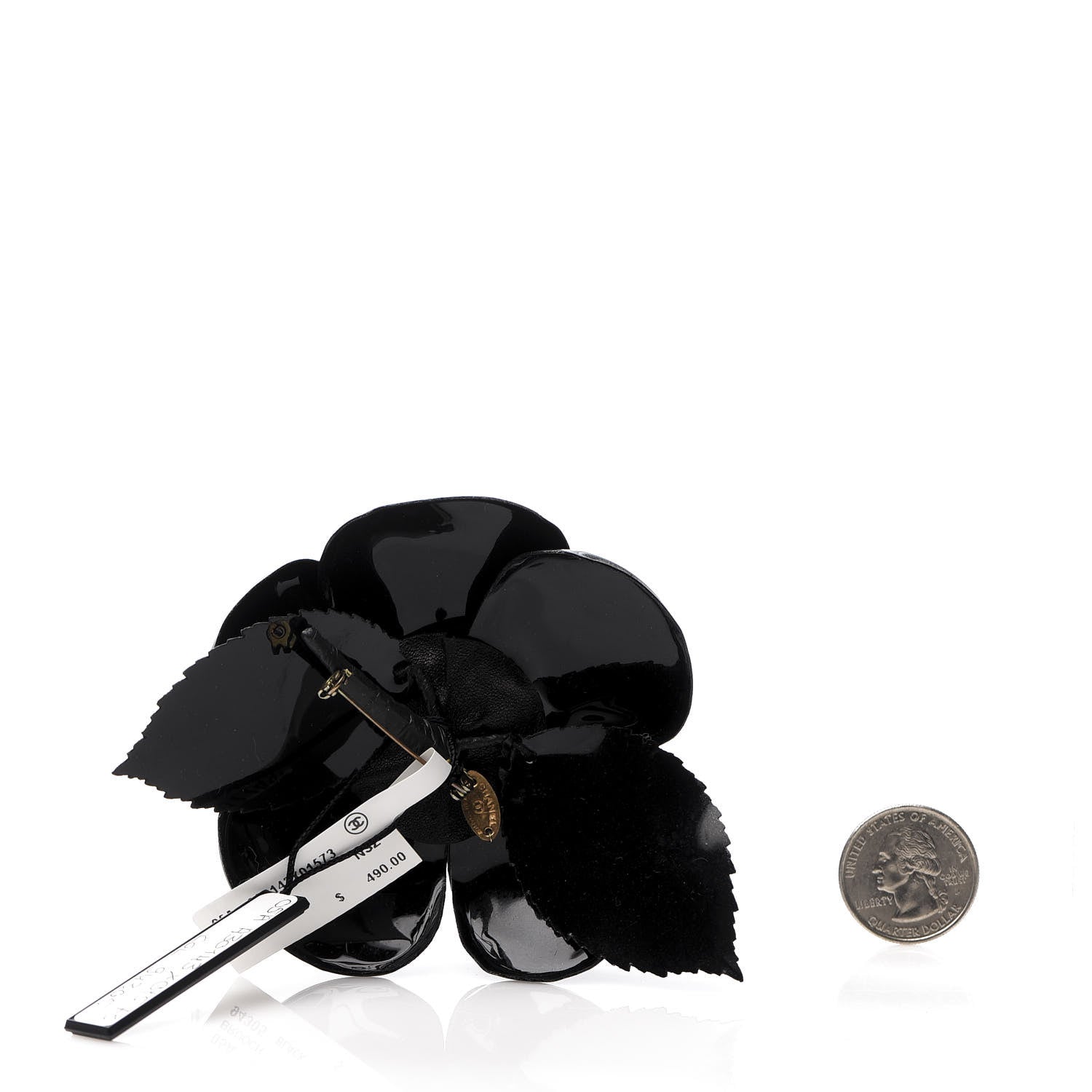 Chanel Patent Camellia Pin Brooch Black 2 of 4