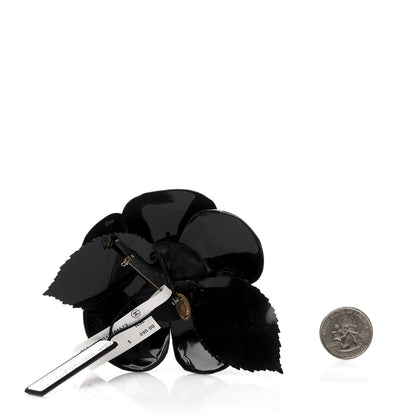 Chanel Patent Camellia Pin Brooch Black 2 of 4