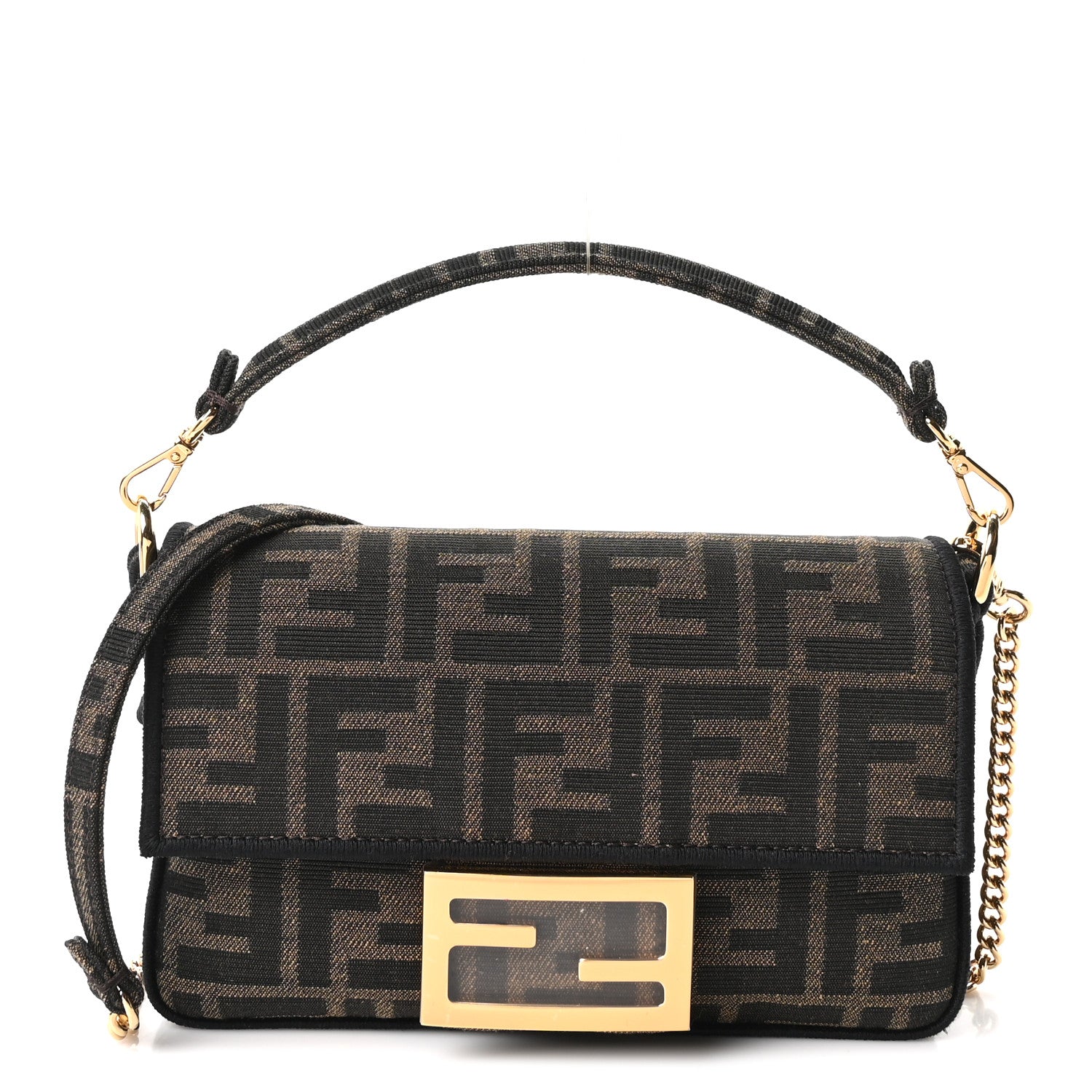 Fendi Fabric Jacquard FF 1974 Mini Baguette Tobacco Moro Black 1 of 10