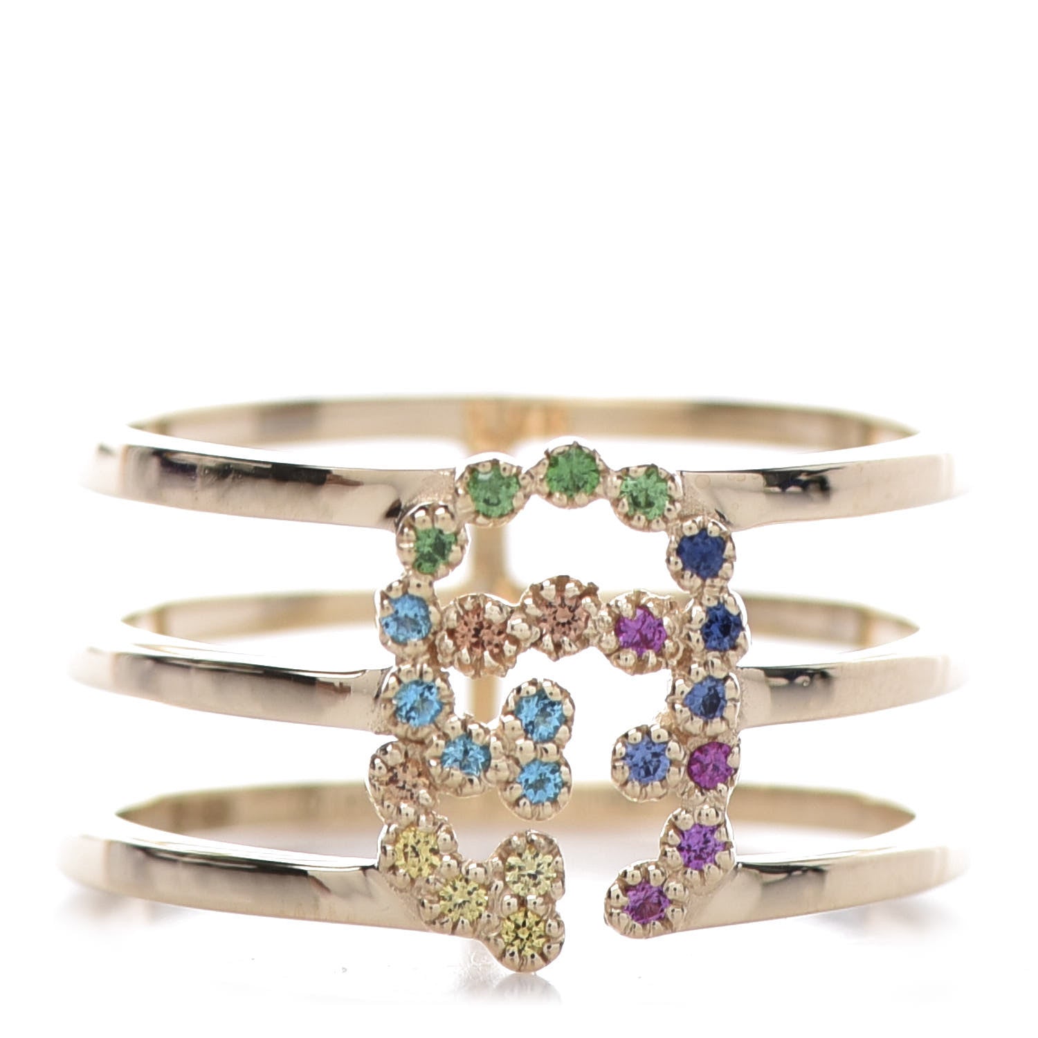 Gucci 18K Yellow Gold Sapphire Topaz Citrine Tsavorite Running GG Ring 55 7.25 1 of 6