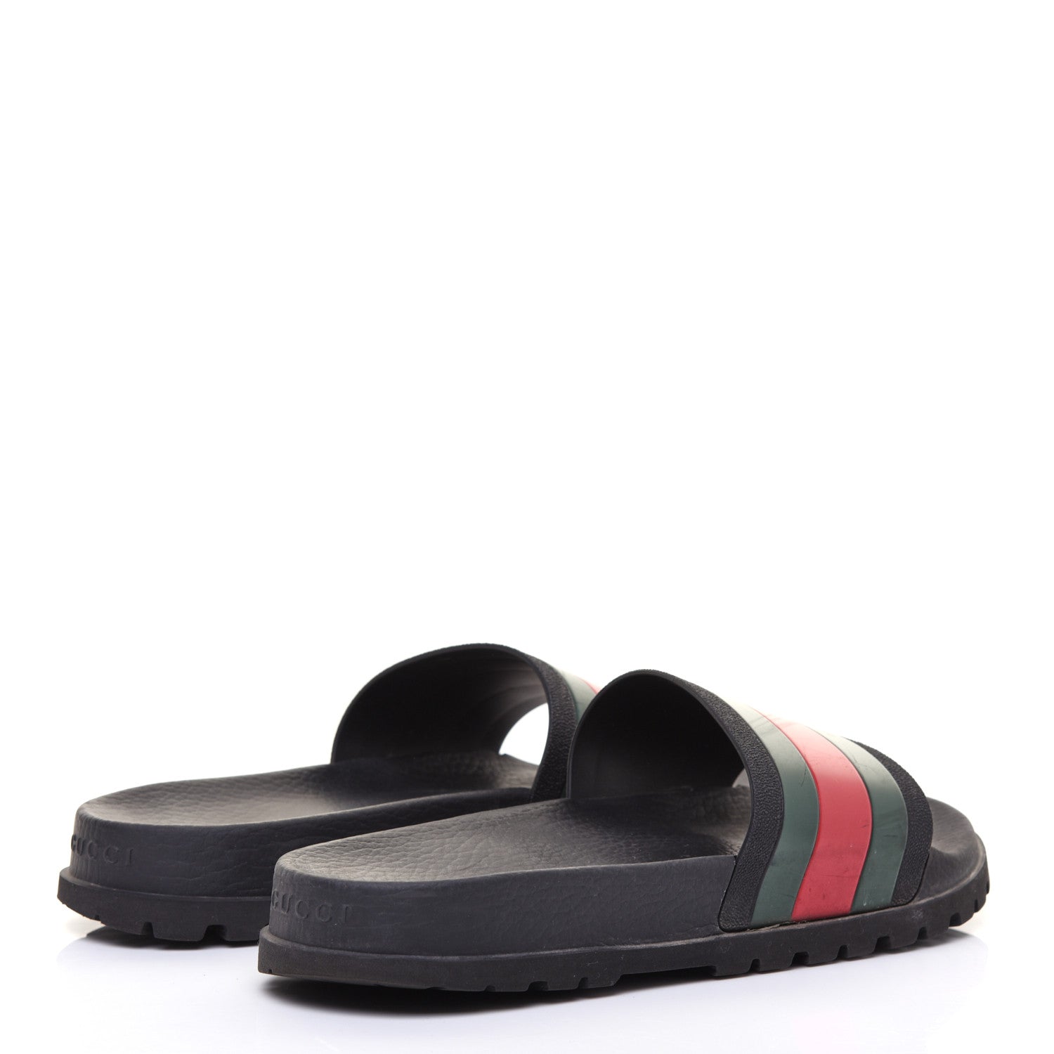 Gucci Rubber Web Mens Lug Sole Slide Sandals 10 Black Green Red 4 of 6