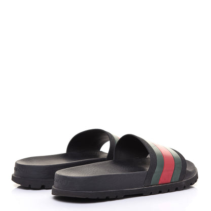 Gucci Rubber Web Mens Lug Sole Slide Sandals 10 Black Green Red 4 of 6