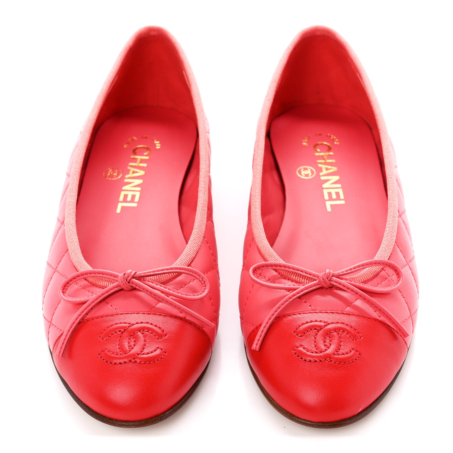 Chanel Lambskin Quilted CC Cap Toe Ballerina Flats 36 Pink Red 2 of 9
