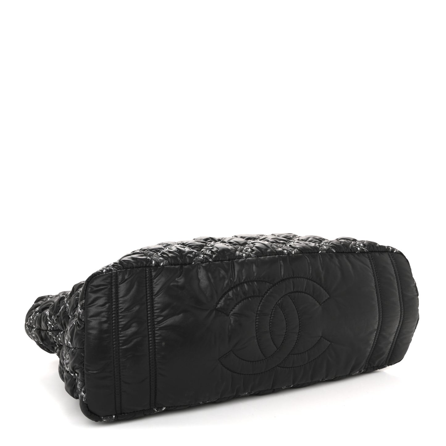 Nylon Quilted Tweed Stitch Bubble Tote Black