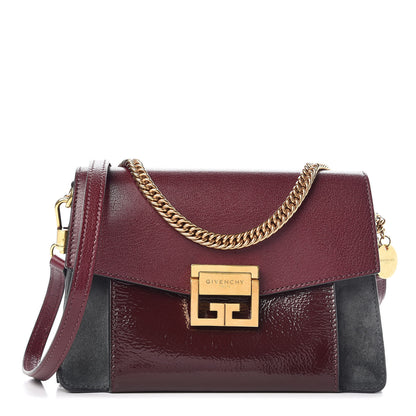 Givenchy Crinkled Patent Deerskin Suede Small GV3 Shoulder Bag Aubergine Graphite 1 of 6