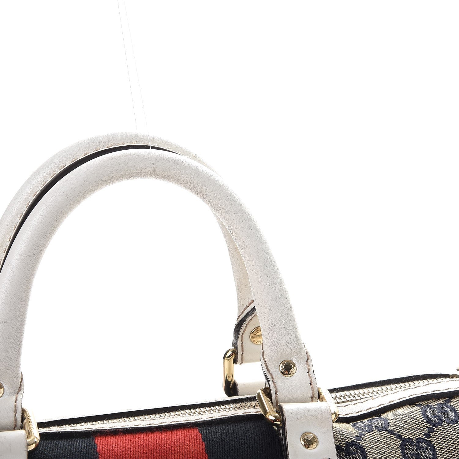 Gucci Monogram Selleria Calfskin Vintage Web Medium Boston Beige Blue Mystic White 17 of 32
