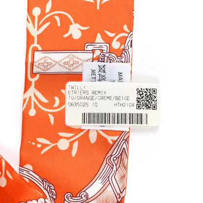 Hermes Silk Etriers Remix Twilly Orange Creme Beige 4 of 4