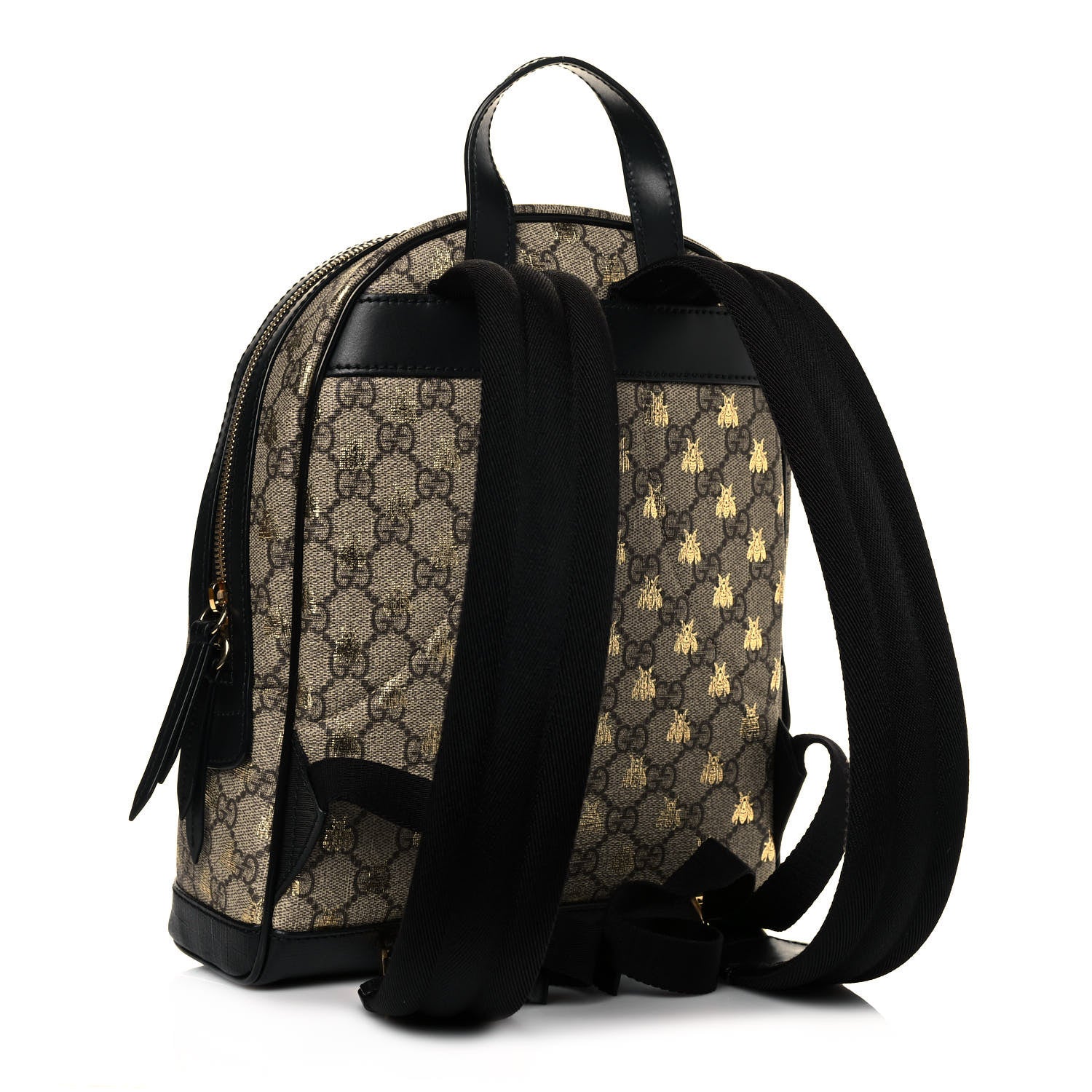 Gucci GG Supreme Monogram Bees Print Small Day Backpack Beige Oro Black 2 of 12