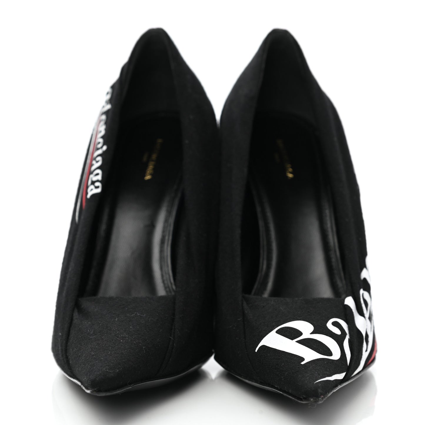 Jersey Crepe Political Campaign Logo Knife 115 Pointed Pumps 38 Black White Rouge
