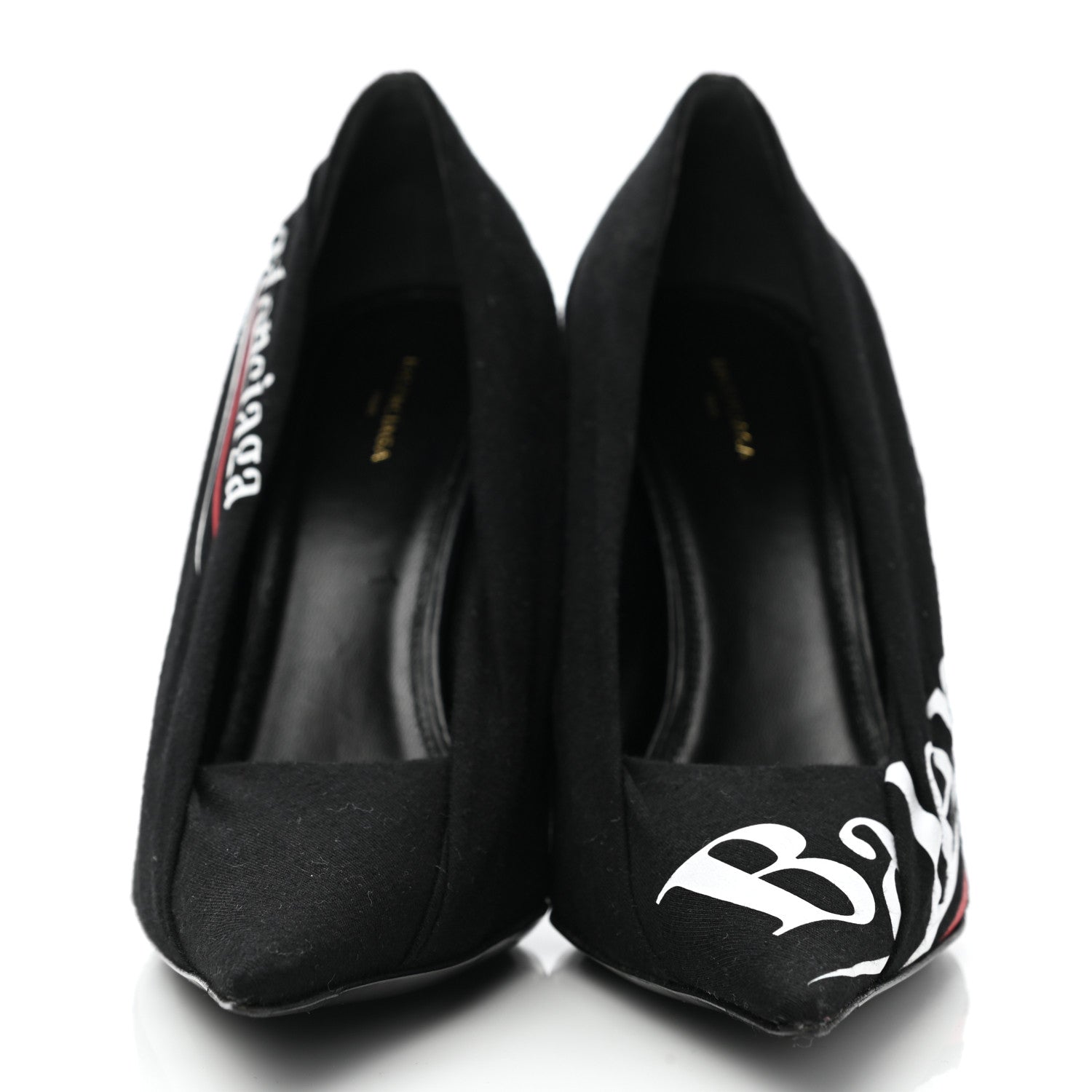 Balenciaga Jersey Crepe Political Campaign Logo Knife 115 Pointed Pumps 38 Black White Rouge 2 of 11