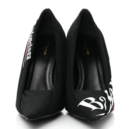 Balenciaga Jersey Crepe Political Campaign Logo Knife 115 Pointed Pumps 38 Black White Rouge 2 of 11