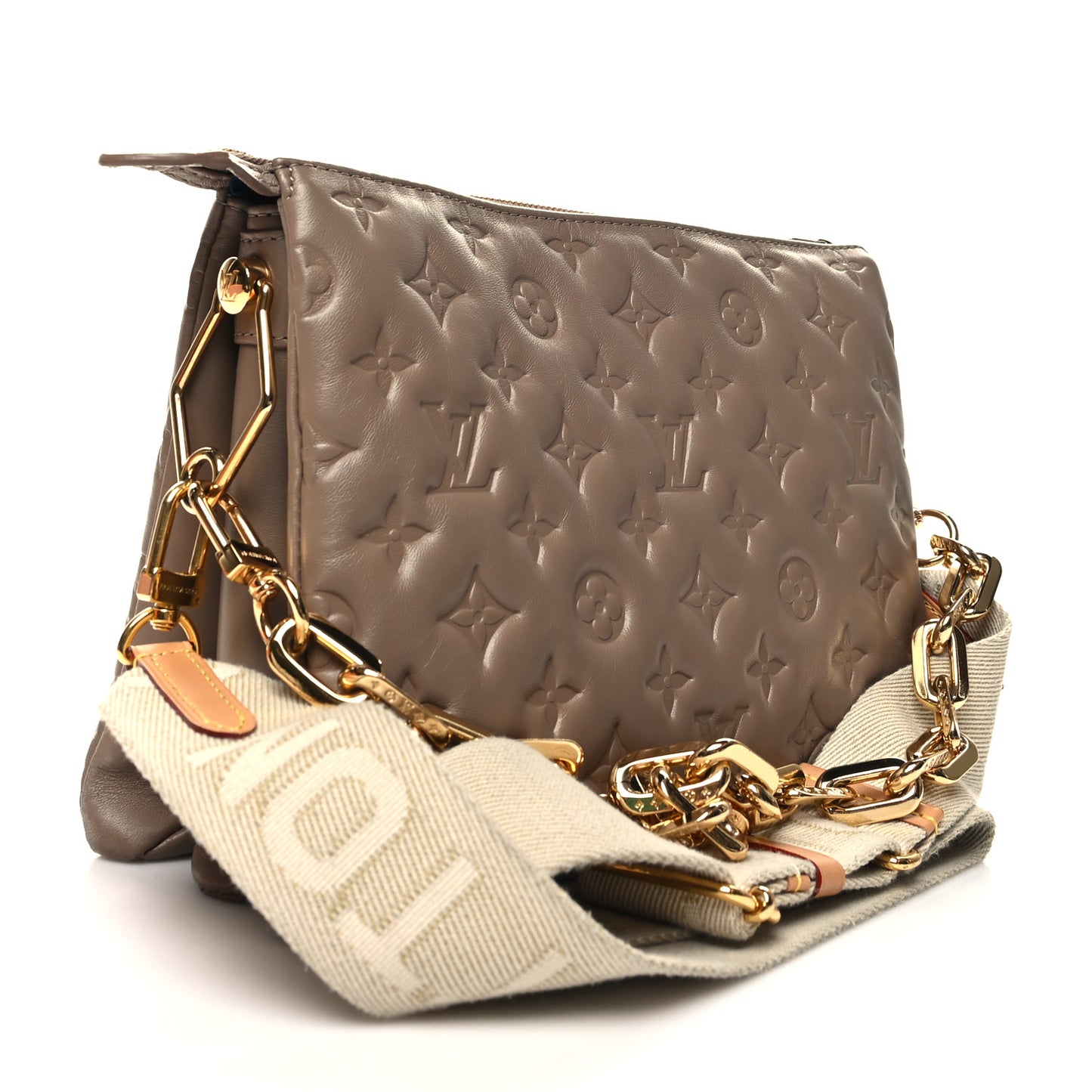 Lambskin Embossed Monogram Coussin PM Taupe