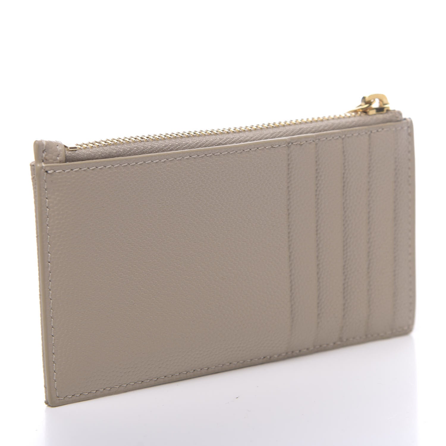 Saint Laurent Grain De Poudre Matelasse Chevron Monogram Fragments Zippered Card Case Sea Salt 3 of 8