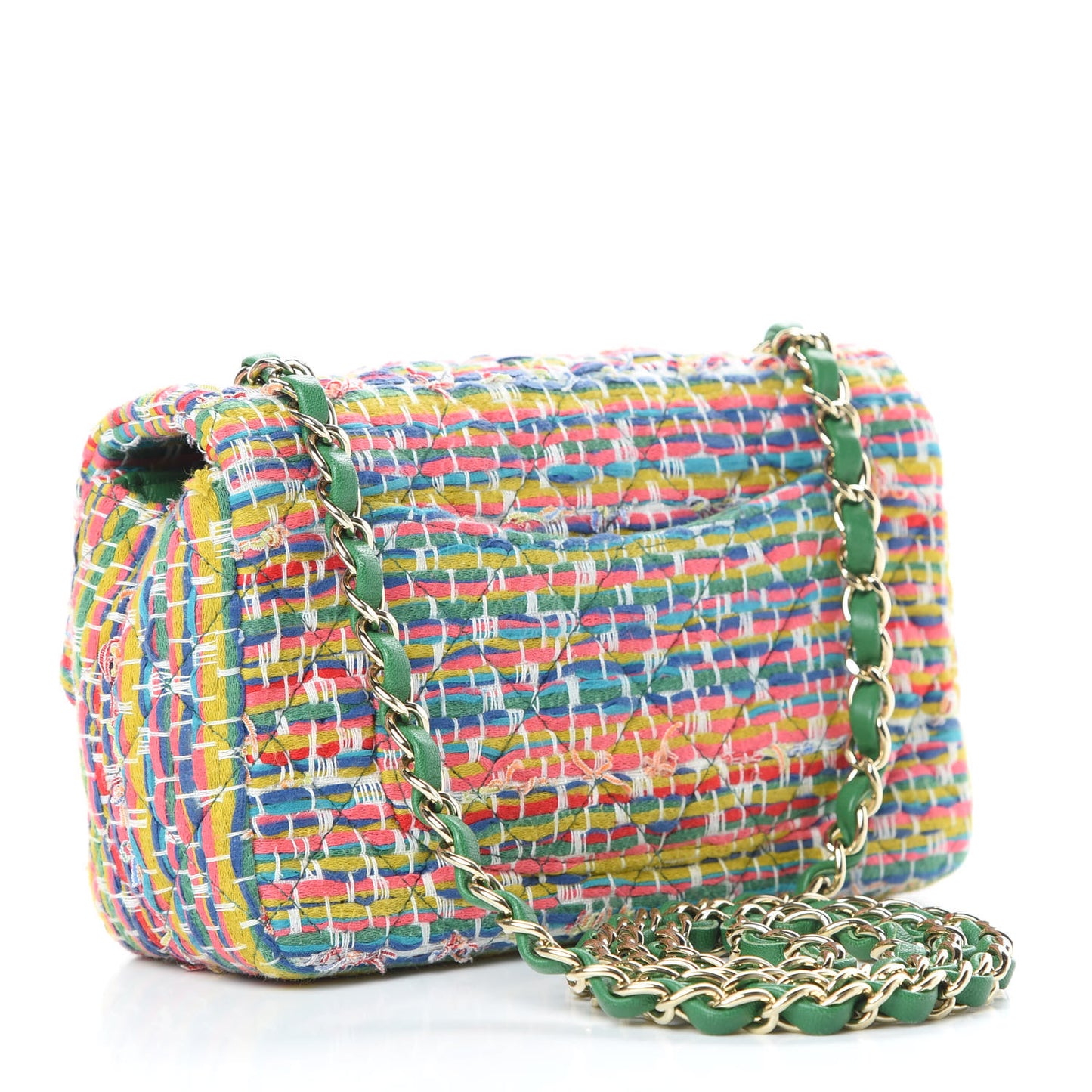 Tweed Quilted Mini Rectangular Flap Green Multicolor