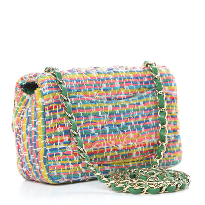 Chanel Tweed Quilted Mini Rectangular Flap Green Multicolor 3 of 10