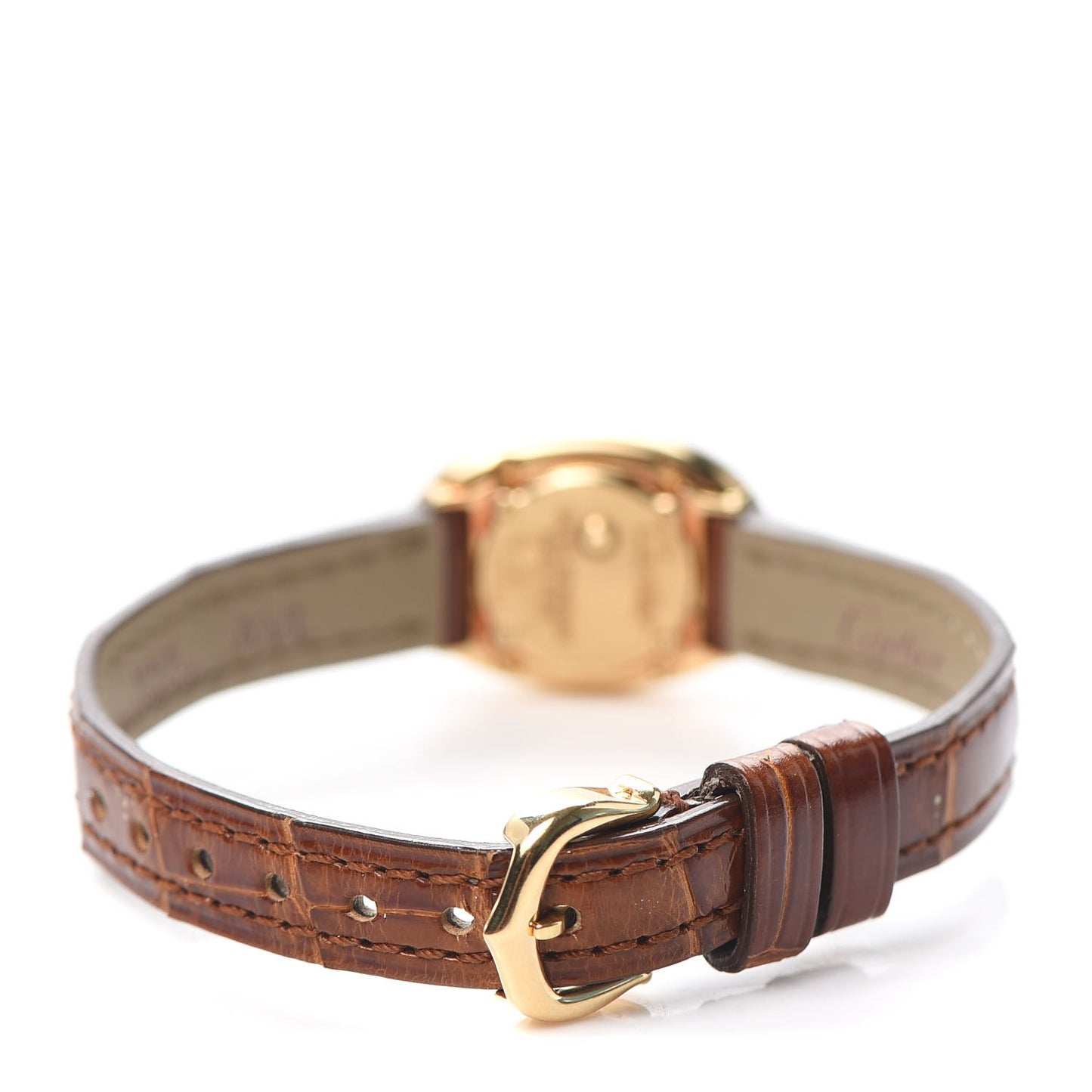 18K Yellow Gold Alligator 18mm Baignoire Quartz Watch Brown