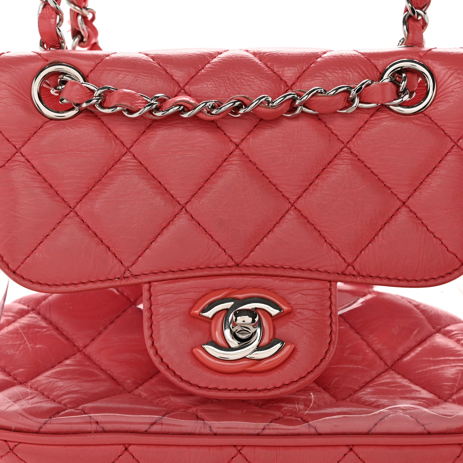 Chanel Crumpled Calfskin PVC Quilted Backpack Pink 9 of 13