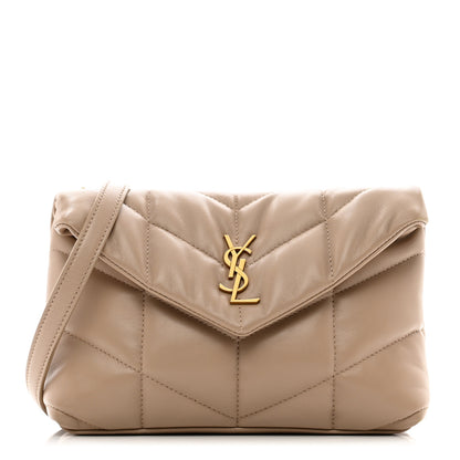 Saint Laurent Lambskin Quilted Toy Loulou Puffer Monogram Chain Satchel Dark Beige 1 of 10