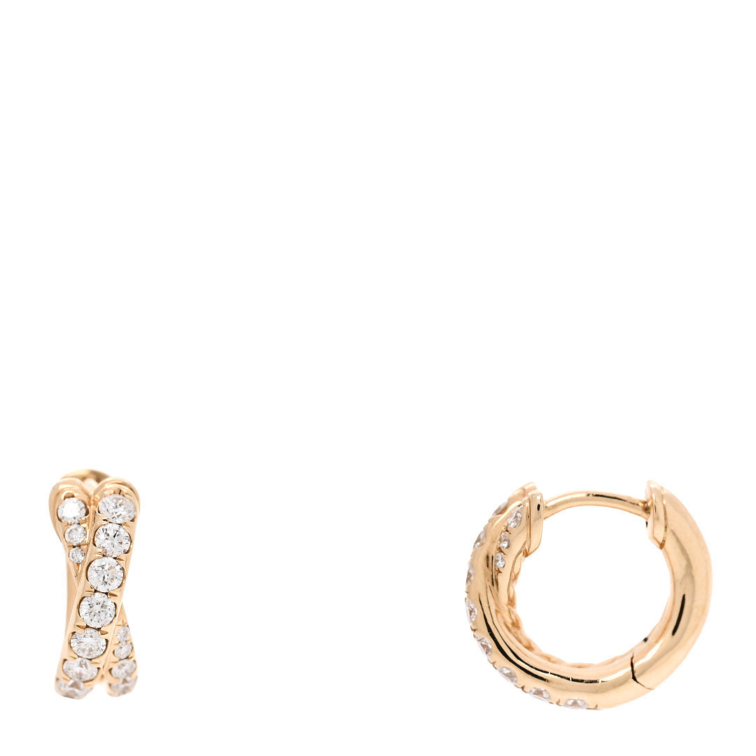 18K Yellow Gold Diamond Crossover Pave Hoop Earrings