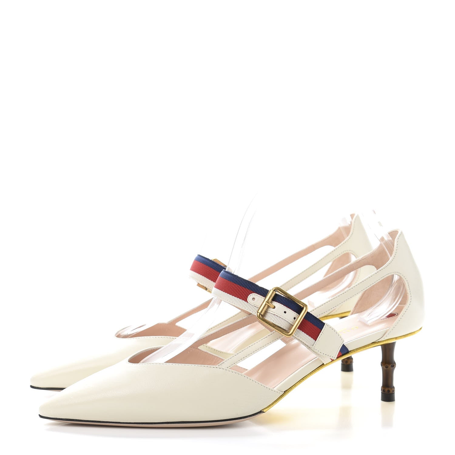 Gucci Malaga Kid Grosgrain Sylvie Web Bamboo Low Heel Pumps 40 White 3 of 9