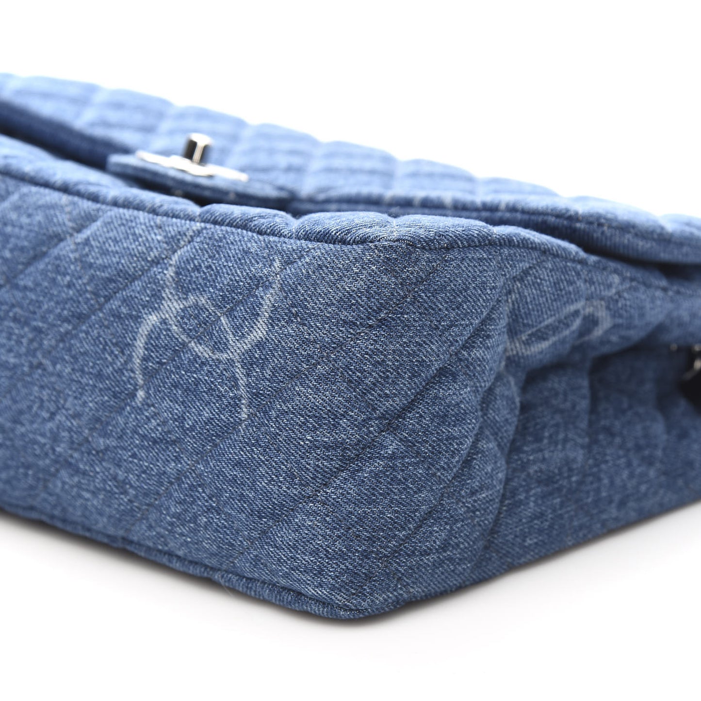 Denim Quilted CC Print Jumbo Single Flap Blue
