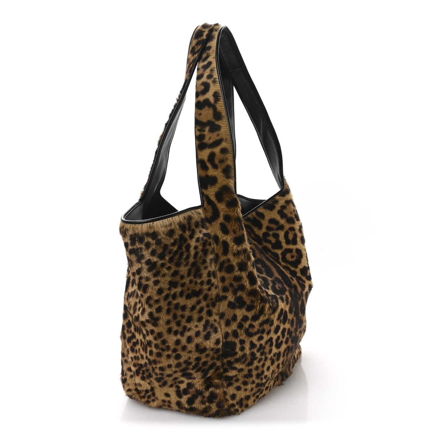 Saint Laurent Pony Hair Nappa Leopard Print Le 5 A 7 Bea Tote Earth Black 3 of 11