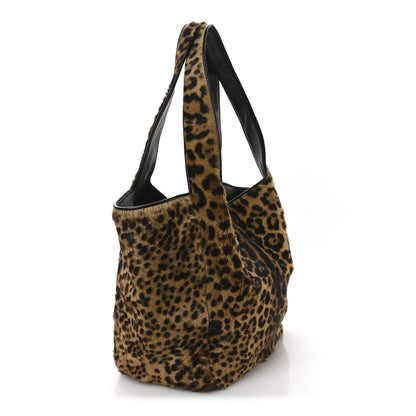Saint Laurent Pony Hair Nappa Leopard Print Le 5 A 7 Bea Tote Earth Black 3 of 11