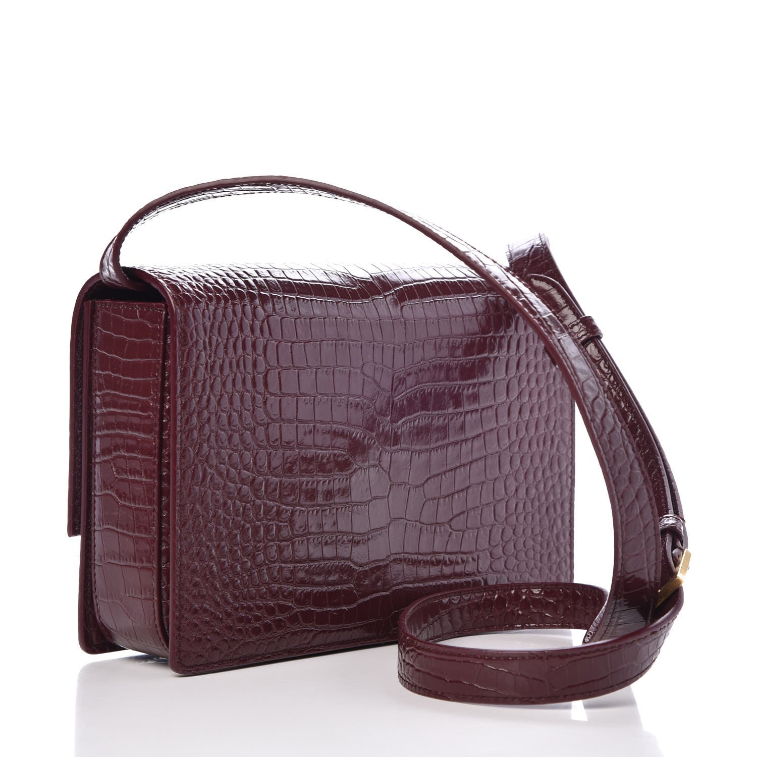 Saint Laurent Calfskin Crocodile Embossed Medium Bellechasse Satchel Rouge Legion 3 of 7