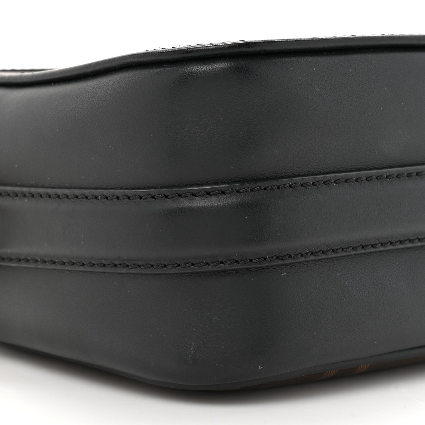 Glazed Fabric Vitello Century F is Fendi FF 1974 Stamp Patch Camera Case Mogano Panna Black