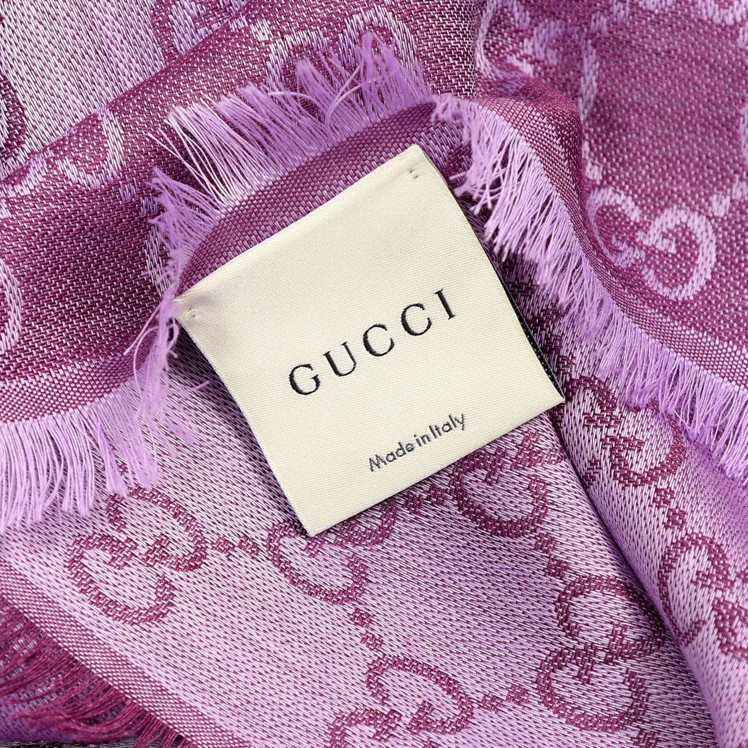 Gucci Wool Silk Monogram GGWeb Fringe Shawl Purple 3 of 3
