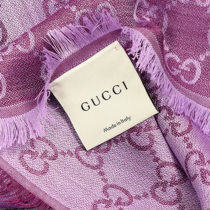 Gucci Wool Silk Monogram GGWeb Fringe Shawl Purple 3 of 3