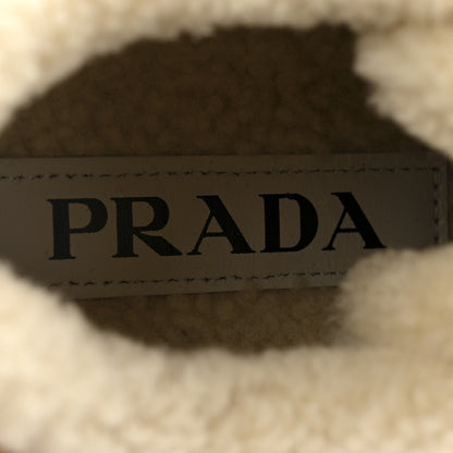 Prada Suede Shearling Triangle Logo Downtown Sneakers 40 Ecru 7 of 10