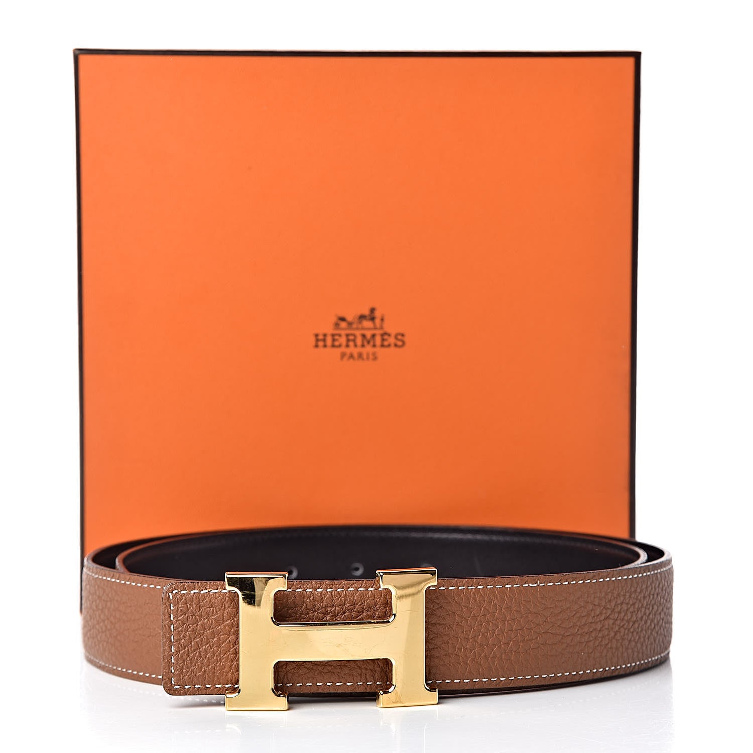 Hermes Box Togo 32mm H Belt 90 Black Gold 7 of 7