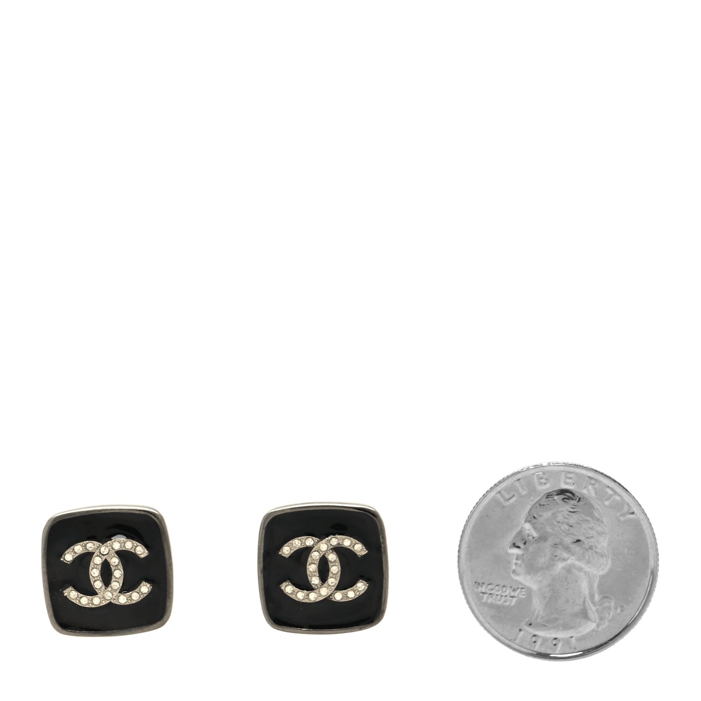 Enamel Strass CC Earrings Black