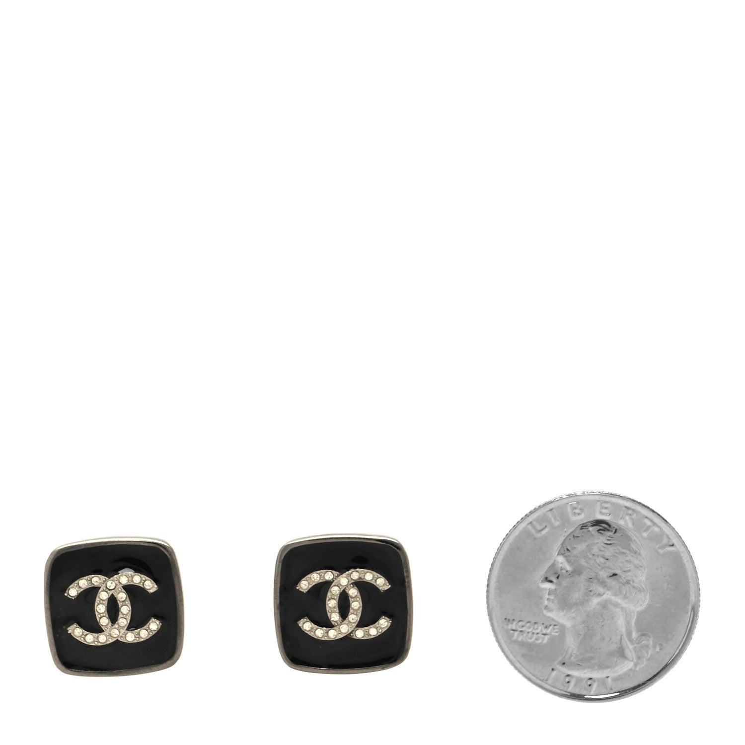 Chanel Enamel Strass CC Earrings Black 2 of 5