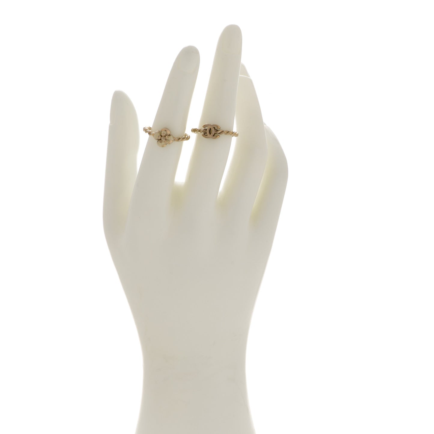 Enamel Camellia CC Ring Set of 2 6.25 4.75 Gold White