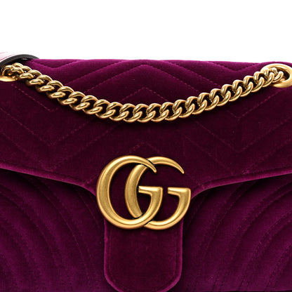 Gucci Velvet Matelasse Small GG Marmont Shoulder Bag Fuchsia Violet Cyclamen 8 of 10