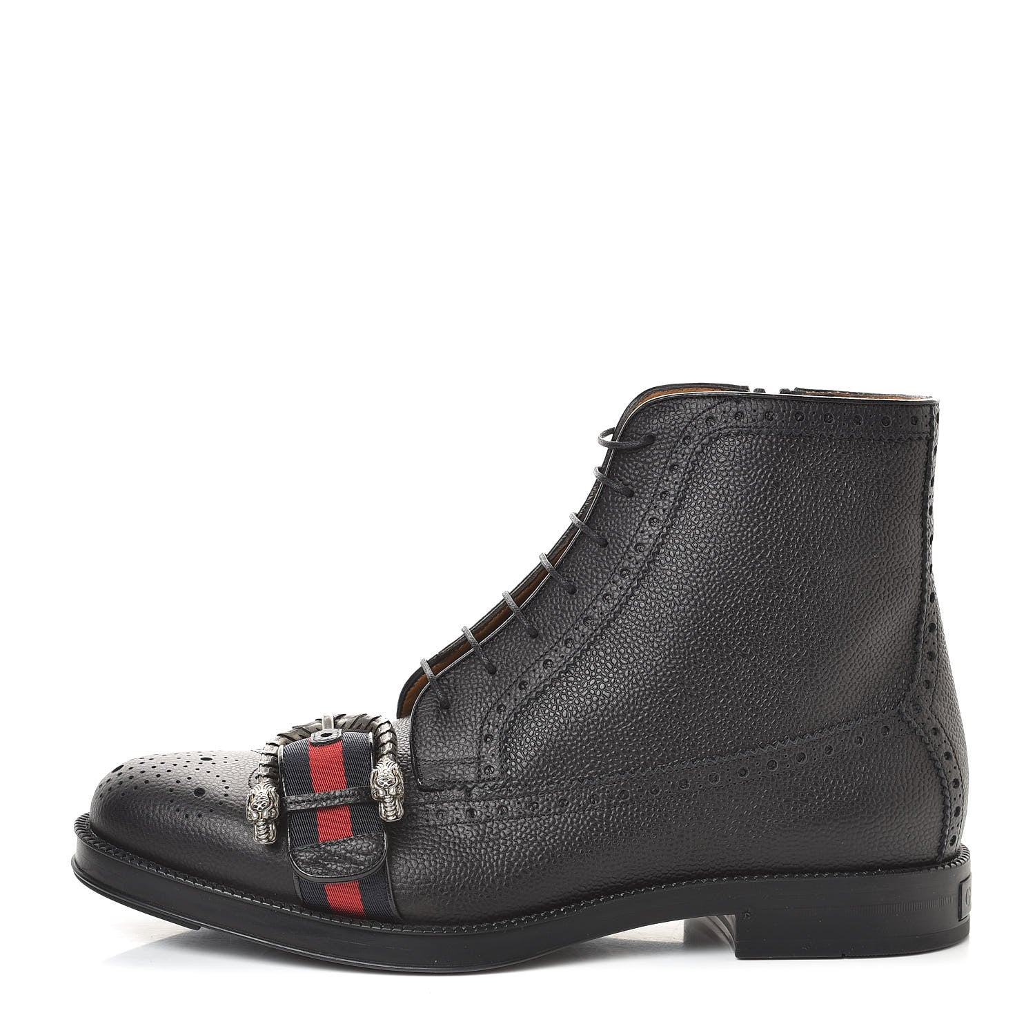 Gucci Pebbled Calfskin Dionysus Web Mens Martins Boots 9 Black 1 of 8