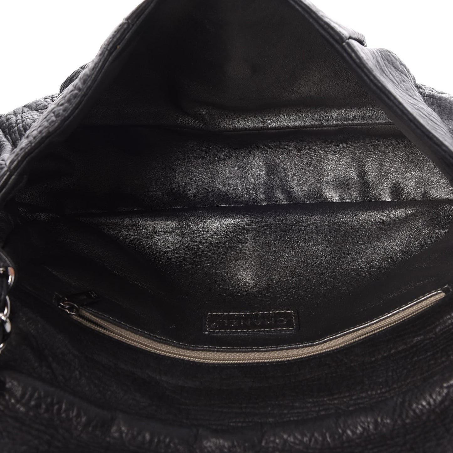 Distressed Lambskin Lady Braid Flap Black