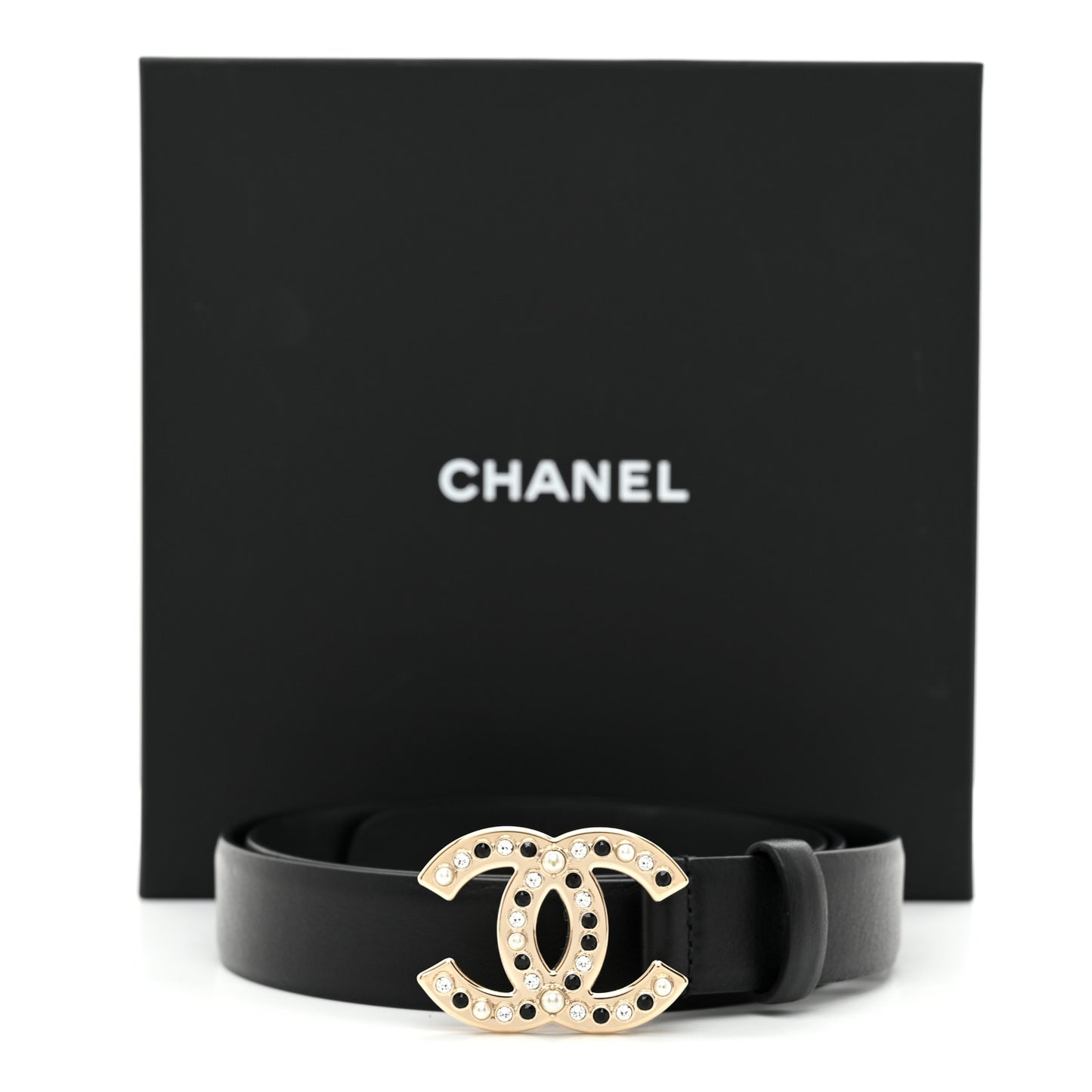 Calfskin Pearl Crystal CC 90 36 Belt Black