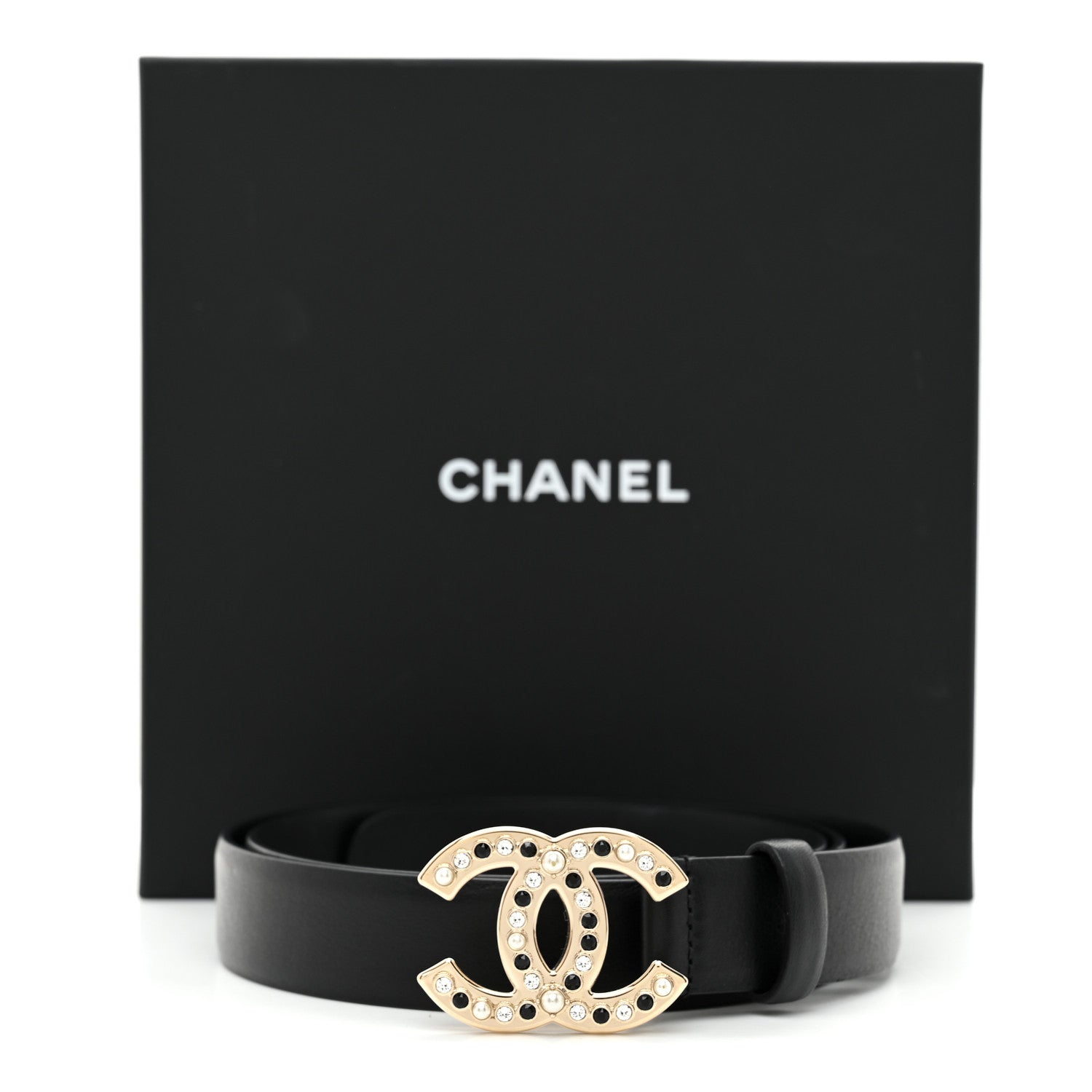 Chanel Calfskin Pearl Crystal CC 90 36 Belt Black 6 of 6