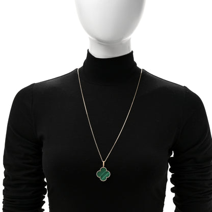 Van Cleef & Arpels 18K Yellow Gold Malachite Magic Alhambra Pendant Necklace 2 of 6