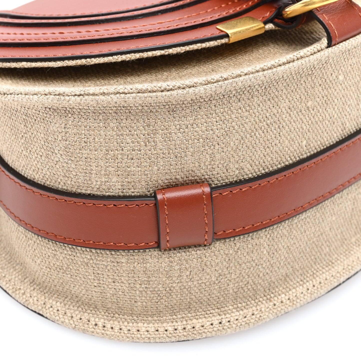 Linen Calfskin Small Marcie Saddle Bag Sepia Brown