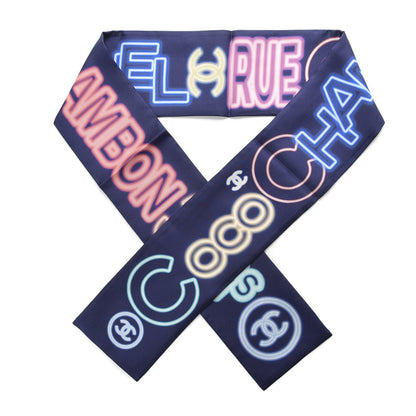 Chanel Silk CC Slim Bandeau Scarf Navy Blue Multicolor 1 of 3