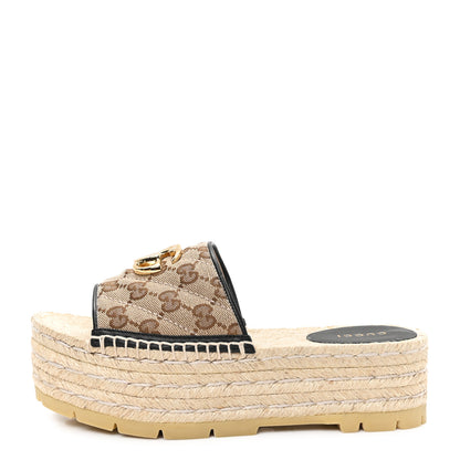 Gucci Monogram Matelasse Diagonal GG Marmont Platform Espadrille Slide Sandals 36 Beige Ebony Black 1 of 10
