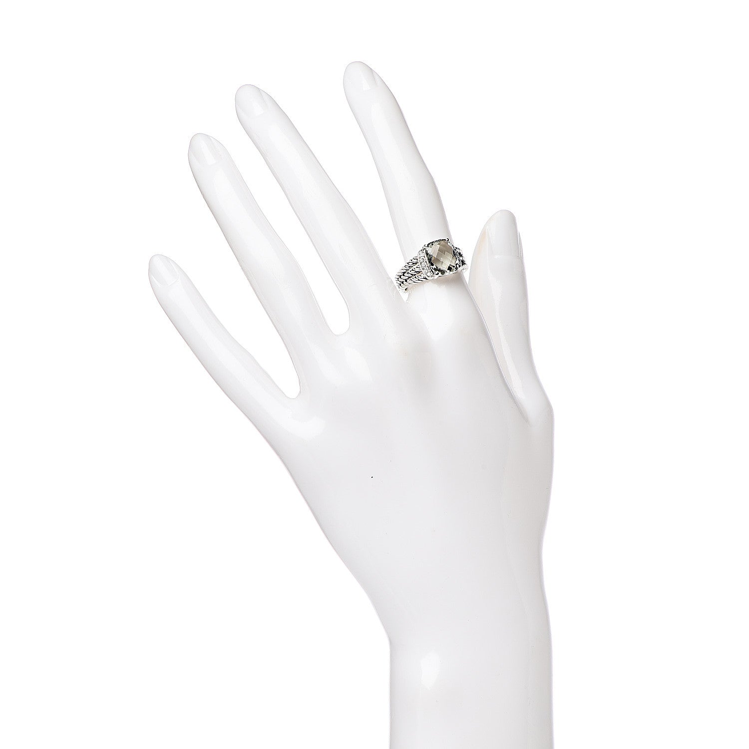 David Yurman Sterling Silver Diamond Prasiolite 10mm Petite Wheaton Ring 52 6 2 of 6